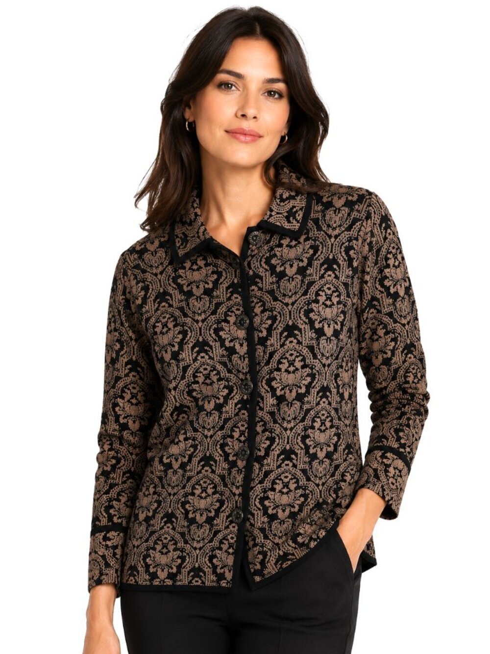 Vintage Chico's Black Tan Gold Metallic Cardigan Sweater